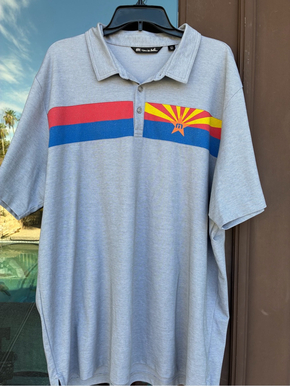 Travis Mathew Grey with Arizona State Flag Pattern on Chest Golf Polo XXXL